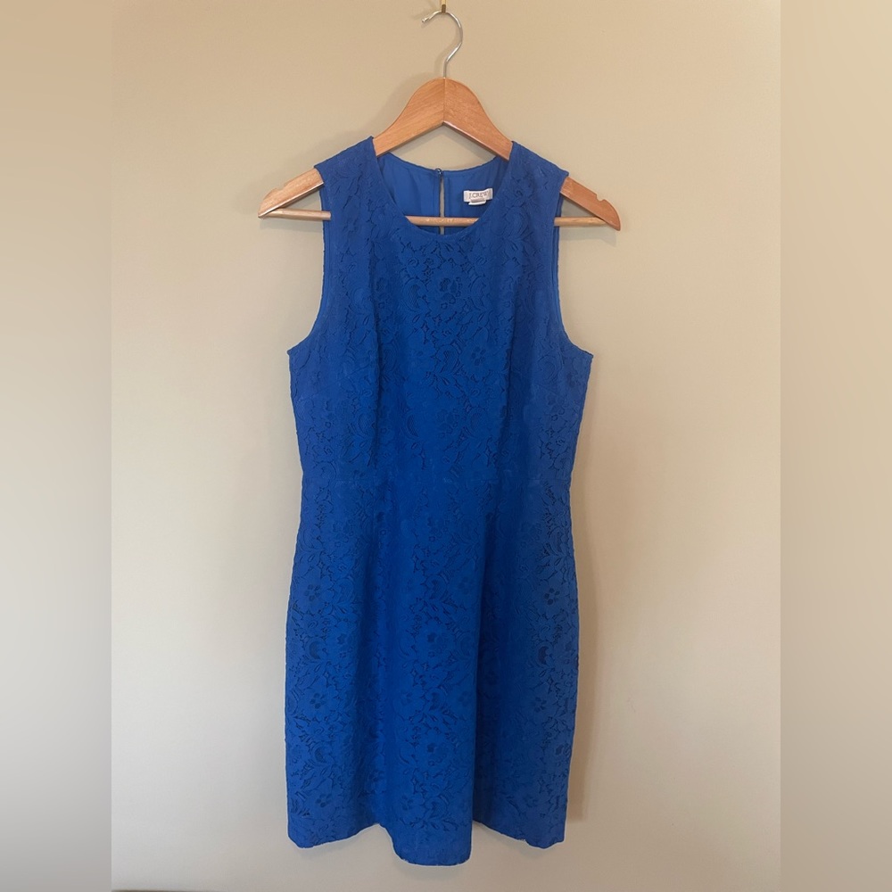 J CREW Cobalt Blue Floral Lace Sheath Dress Sleeveless Size 8